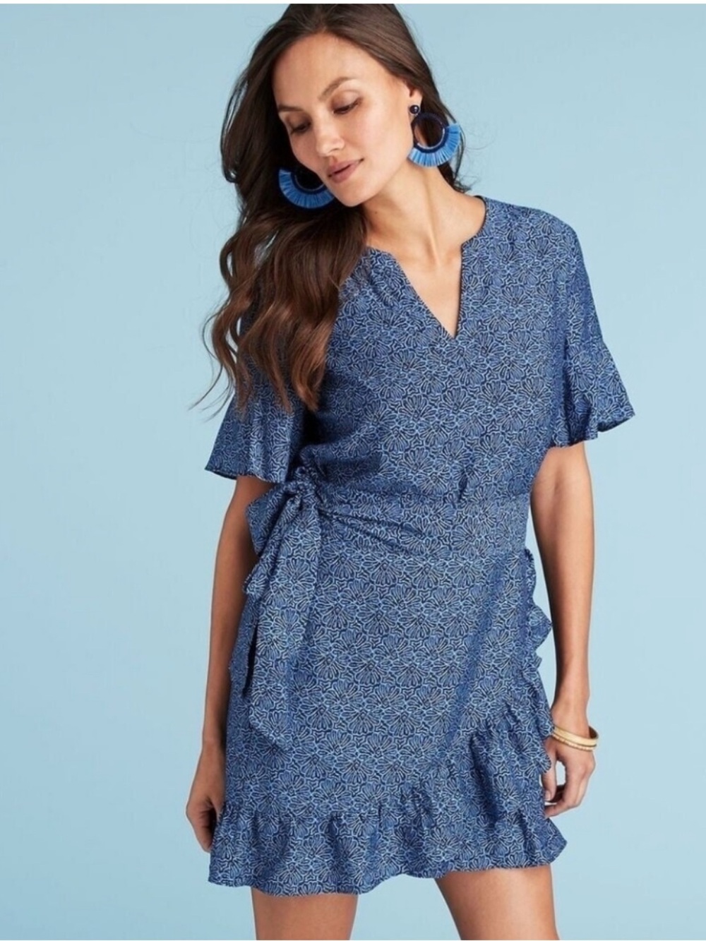 Vineyard Vines Blue Shell Print Wrap Dress